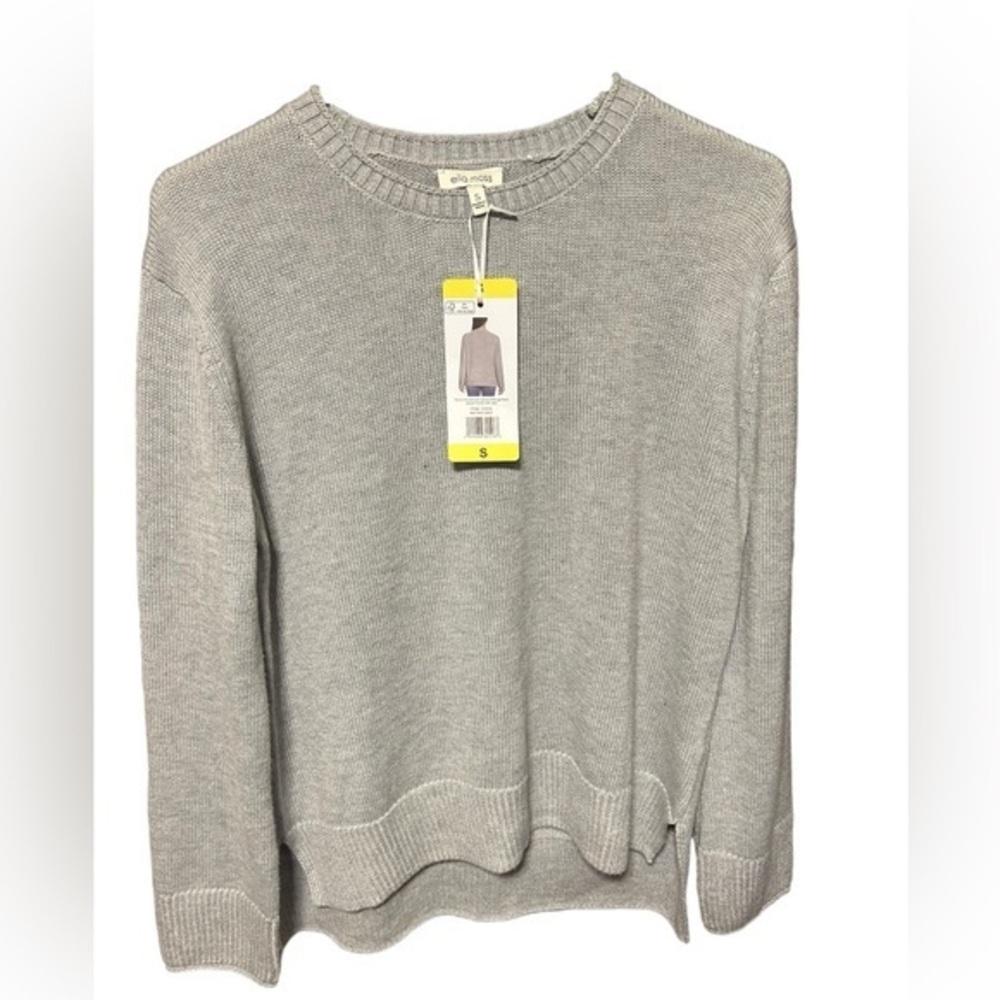 Ella Moss NWT  Women’s Gray Crewneck Sweater Long Sleeve Knit High Low Hem To…